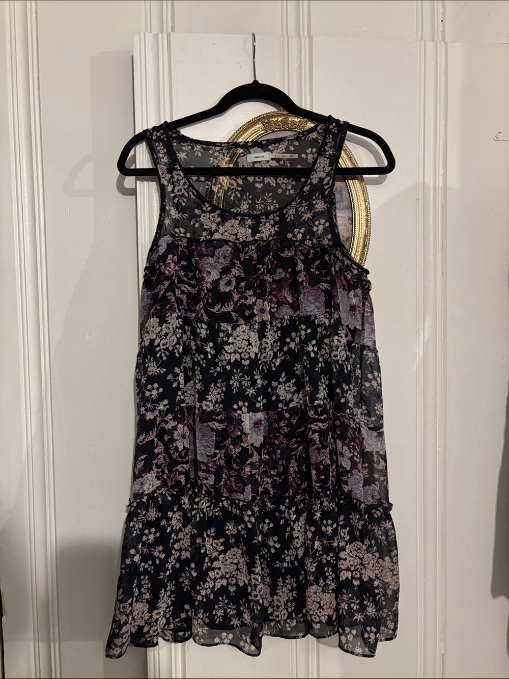 Kimchi Blue Sheer Floral Sleeveless Dress- Black & Lavender